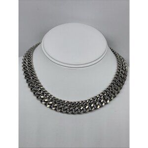 Vintage “Paris” Multi Layered Curb Link Chain Necklace Push Button Box Clasp 14”